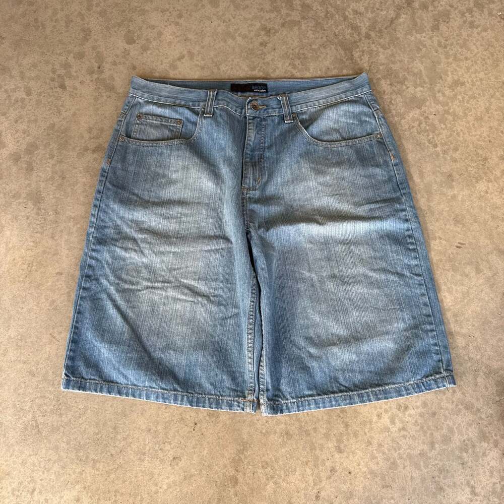 Vintage Y2K Skater Grunge Style Anchor Blue Baggy Denim Jean Shorts